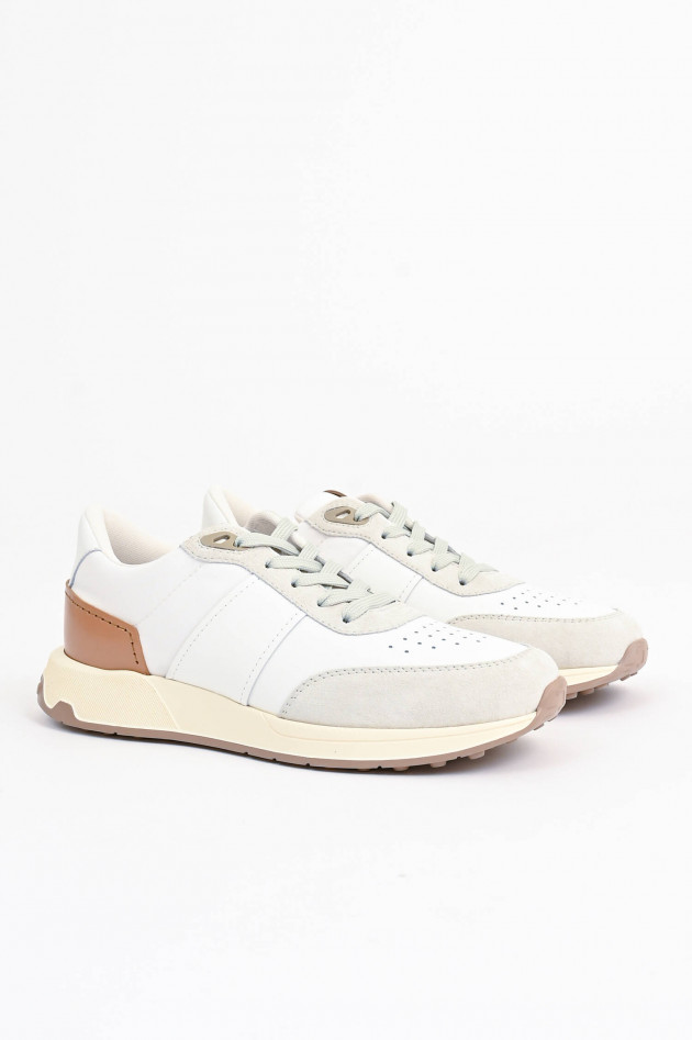Tod's Sneakers aus Material-Mix in Weiß/Hellgrau/Braun