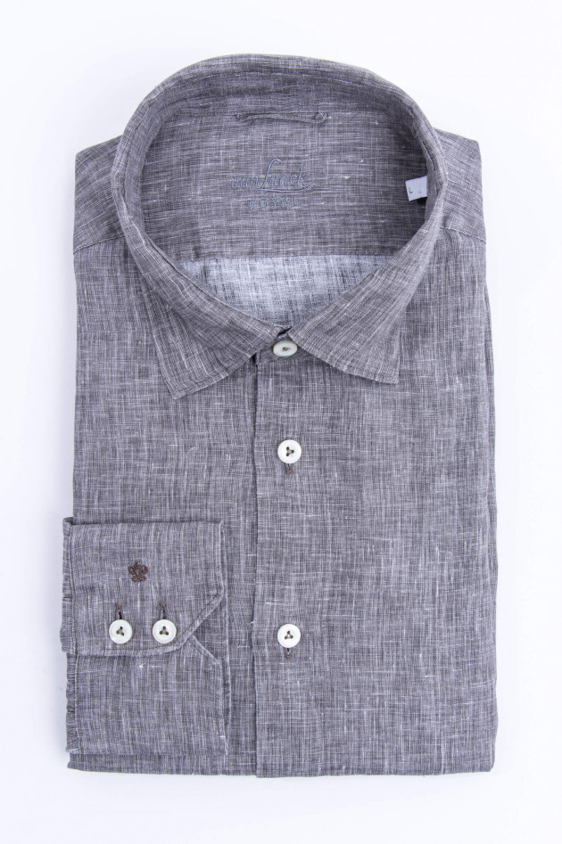 Van Laack Leinenhemd mit Under-Button-Down in Grau meliert