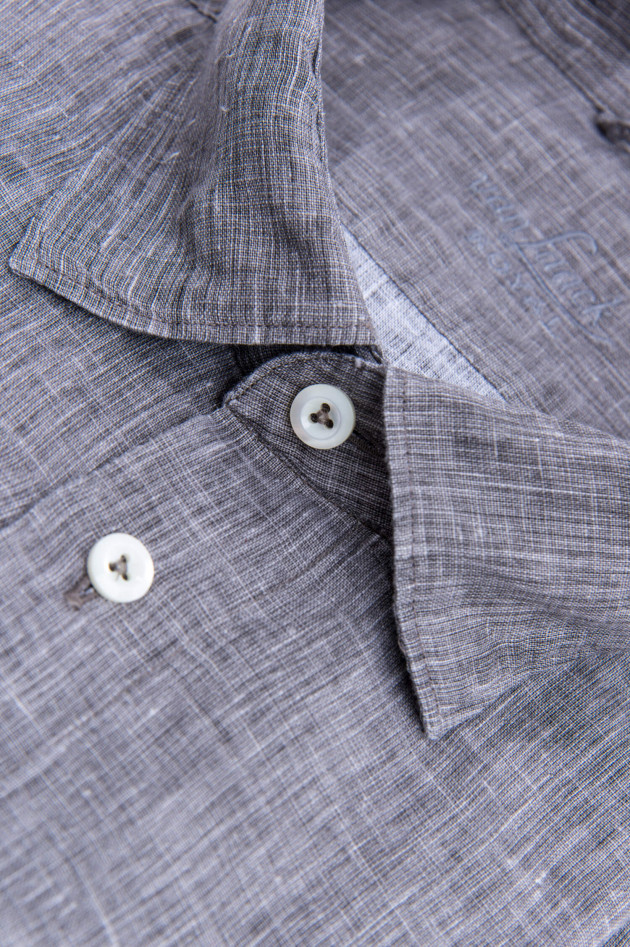 Van Laack Leinenhemd mit Under-Button-Down in Grau meliert