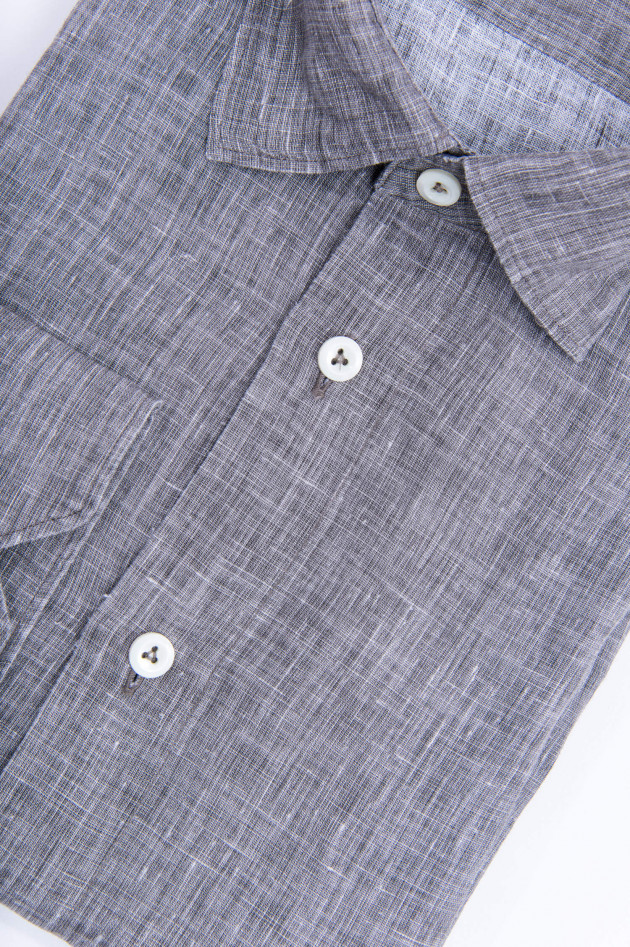 Van Laack Leinenhemd mit Under-Button-Down in Grau meliert