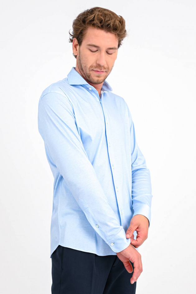Van Laack Jersey-Hemd in Hellblau/Weiß