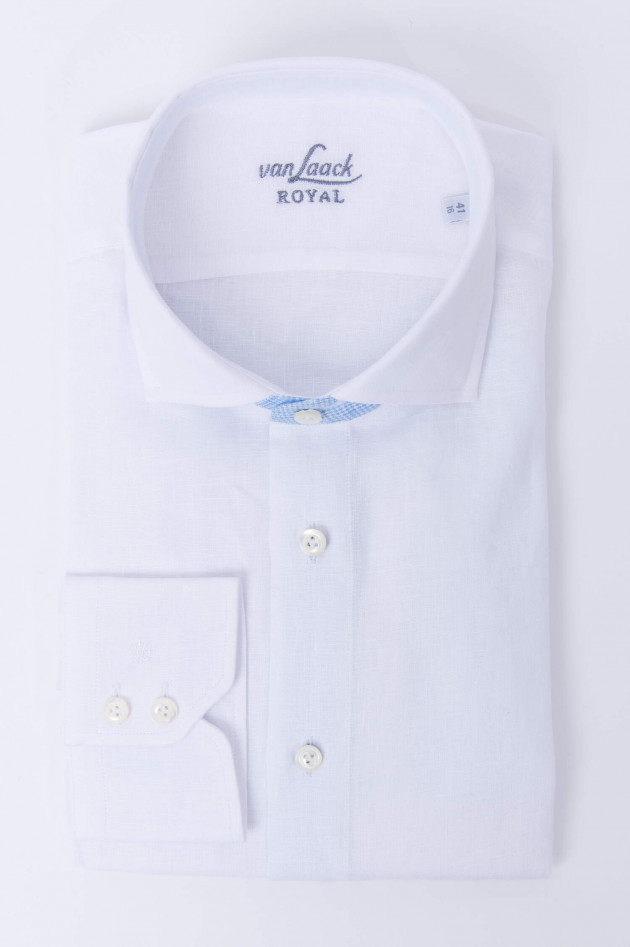 Van Laack Leinenhemd mit Kontrast-Karo in Weiß