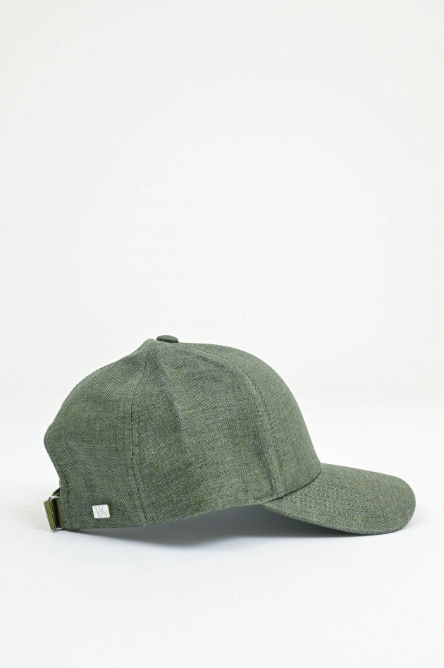 Varsity Basecap aus Leinen in Oliv meliert