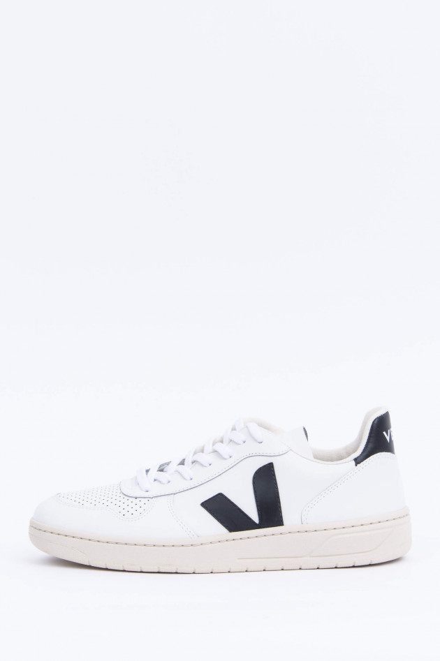 Veja Leder-Sneaker V10 in Weiß/Schwarz