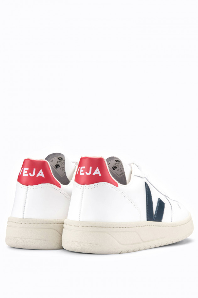 Veja Glattleder-Sneaker V10 in Weiß/Navy/Rot