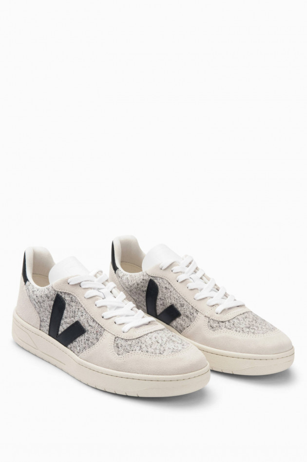 Veja Veloursleder-Sneaker V-10 in Beige/Schwarz