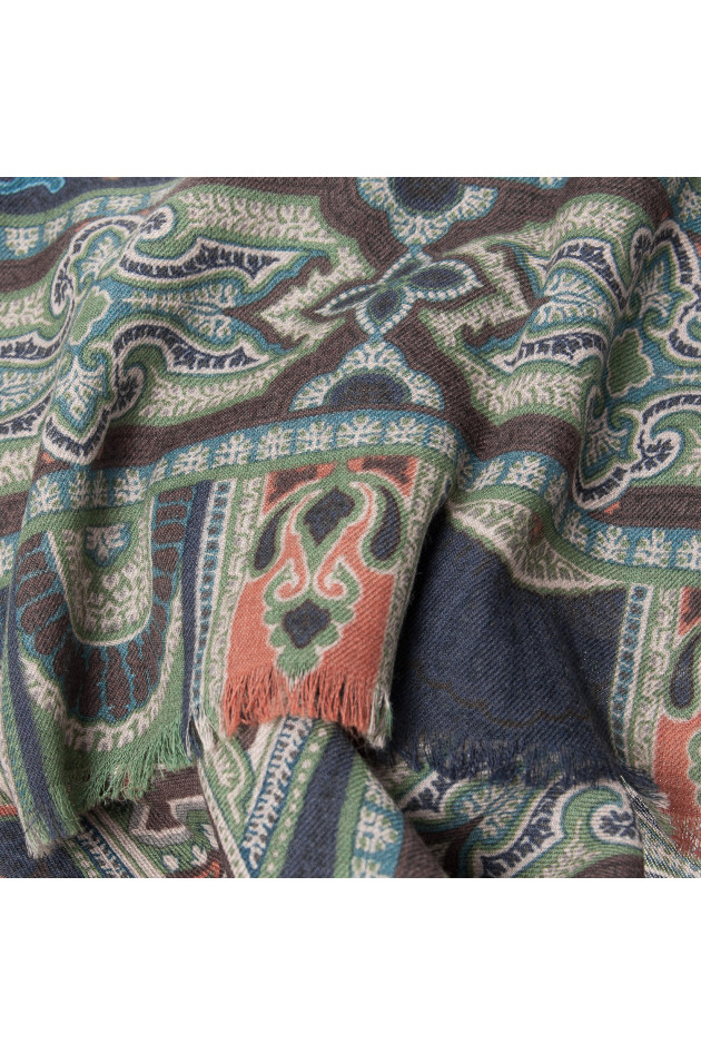 Etro Wollschal in Blau/Braun gemustert