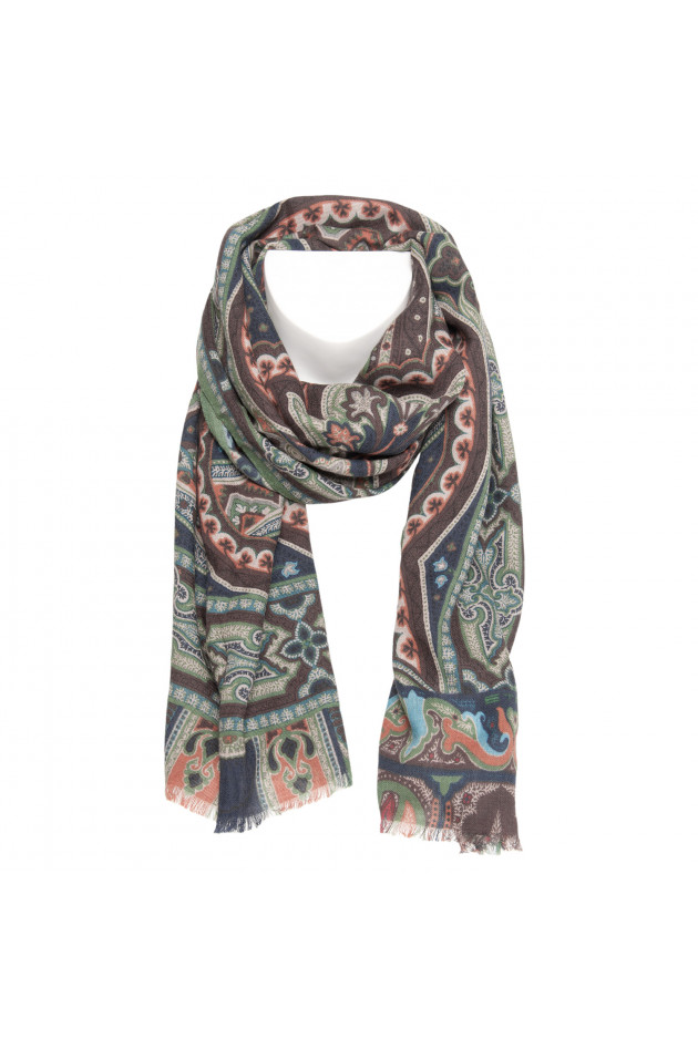 Etro Wollschal in Blau/Braun gemustert
