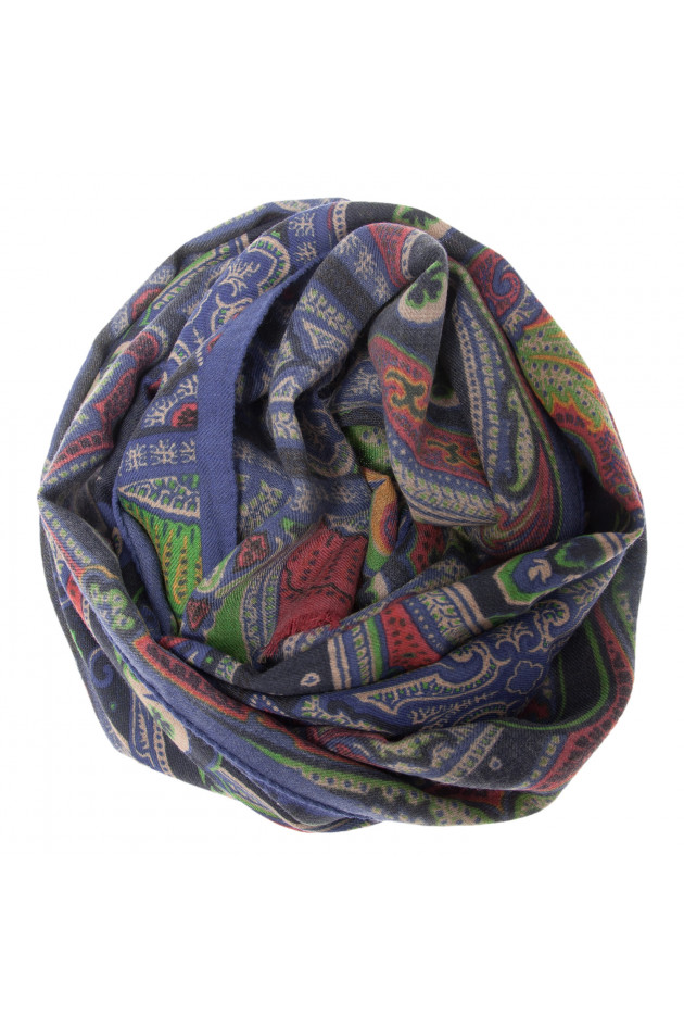 Etro Wollschal in Blau/Rot gemustert
