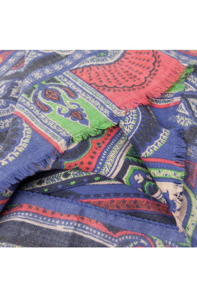 Etro Wollschal in Blau/Rot gemustert