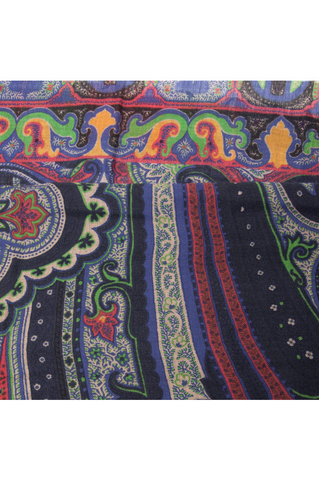 Etro Wollschal in Blau/Rot gemustert