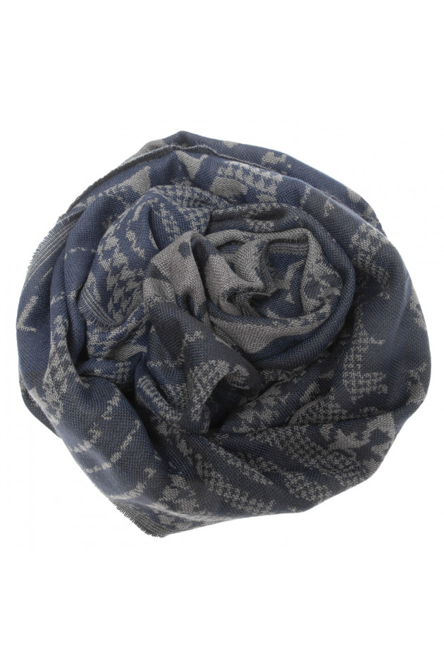 Etro Wollschal in Navy/Grau gemustert