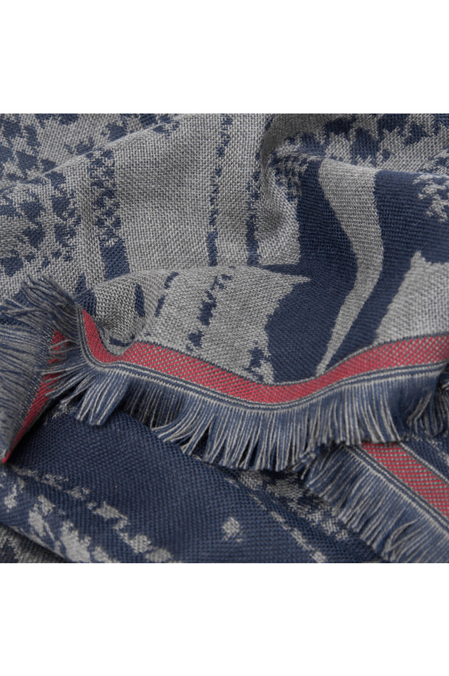 Etro Wollschal in Navy/Grau gemustert