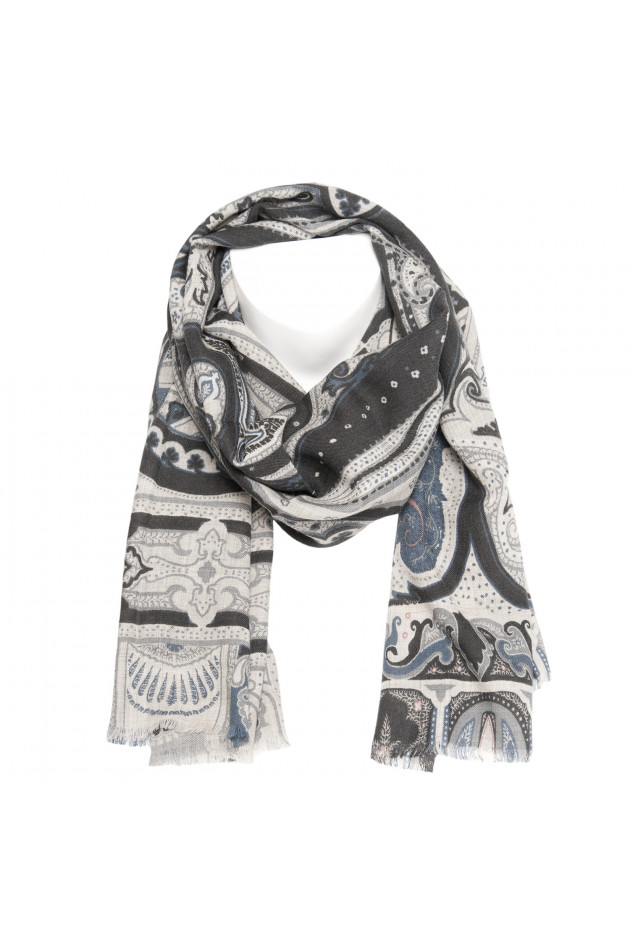 Etro Wollschal in Schwarz/Beige gemustert