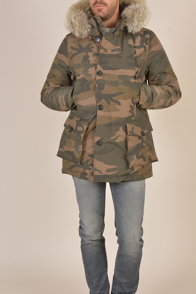 Woolrich Daunenparker mit Fuchsfell in Camouflage gemustert