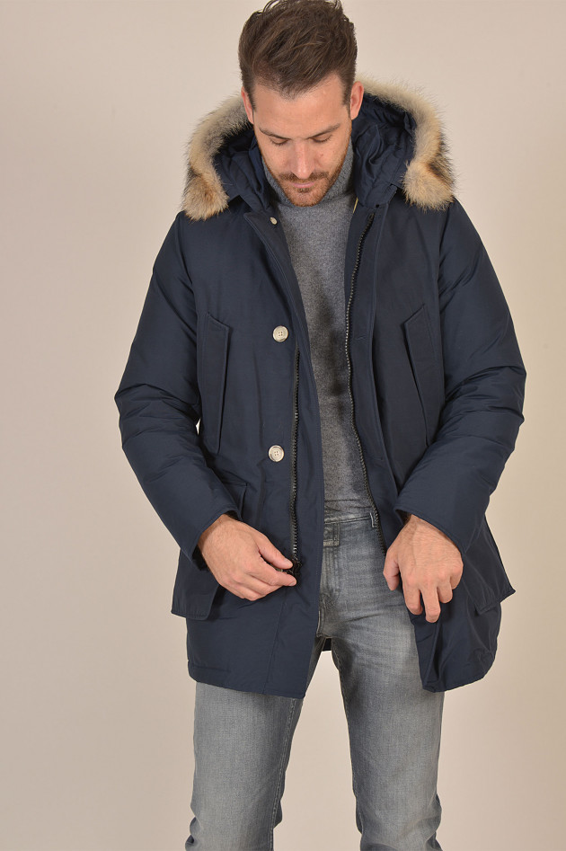 Woolrich Daunenparka mit Fuchsfell in Navy