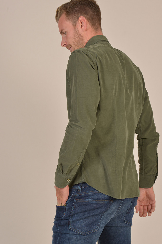 Xacus Hemd aus feinem Cord in Oliv