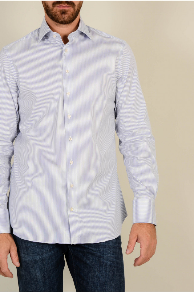 Xacus Hemd aus Baumwolle in Blau/Weiß gestreift