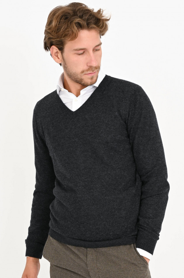 Zanieri Kaschmir Pullover mit V-Neck in Anthrazit