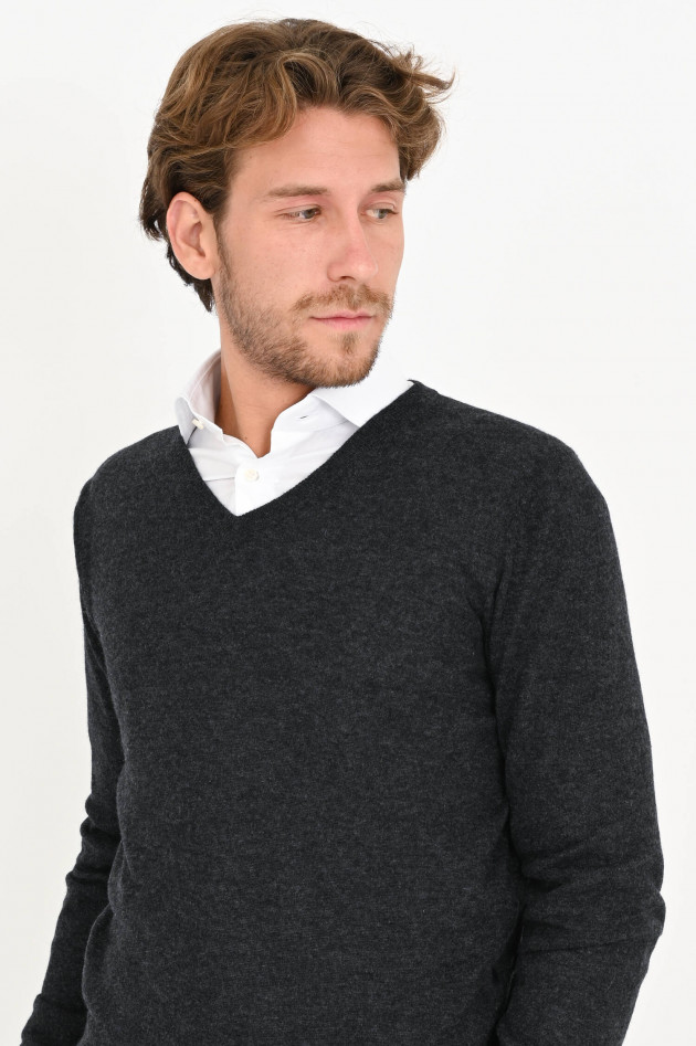 Zanieri Kaschmir Pullover mit V-Neck in Anthrazit