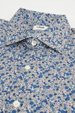 Baumwollhemd mit Micro-Print in Blau/Violett/Weiß