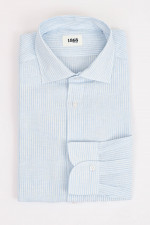Leinenhemd mit schmalen Streifen in Hellblau/Weiß