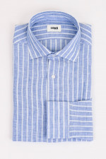 Leinenhemd mit breiten Streifen in Hellblau/Weiß