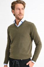 Cashmere Pullover mit V-Ausschnitt in Oliv