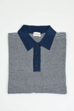 Gestreiftes Poloshirt aus Leinen-Mix in Blau/Weiß