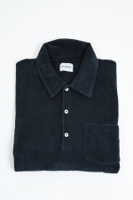 Frottee-Langarm-Polo in Navy