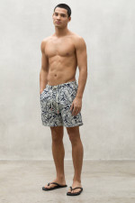 Badeshorts mit Print in Navy/Weiß