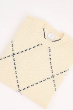 Wollpullover in Creme/Navy gemustert