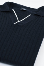 Rippstrick Poloshirt in Navy