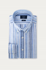 Leinen Hemd mit Multi-Streifen-Print in Blau/Weiß