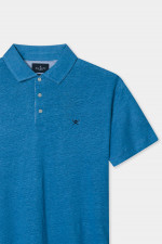 Leinen Poloshirt mit gesticktem Logo in Sea Blue