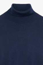 Rollkragenpullover aus Woll-Seide-Mix in Navy