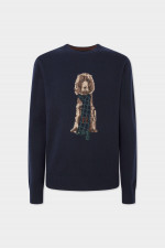 Rundhals-Pullover mit Dackelstrick in Navy