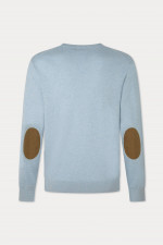 Baumwoll-Cashmere Pullover mit Patches in Hellblau