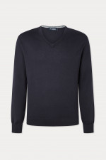 Baumwoll-Cashmere Pullover mit Patches in Navy