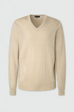 V-Pullover aus Merinowolle und Seide in Beige