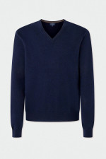 V-Neck Strickpullover aus Woll-Mix in Midnight