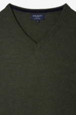 V-Neck Strickpullover aus Woll-Mix in Dunkelgrün