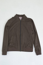 Bomberjacke in Velour-Leder-Optik in Taupe