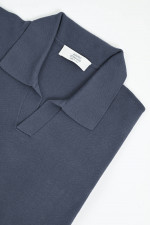 Langarm-Polo-Shirt in Blue Polvere