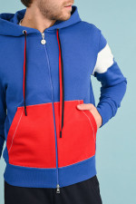 Sweatjacke mit Deko-Stitching in Blau/Rot/Weiß