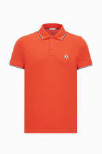 Poloshirt mit Streifen-Details in Korallorange