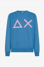Crewneck Pullover mit XXL-Print in Blau/Pink