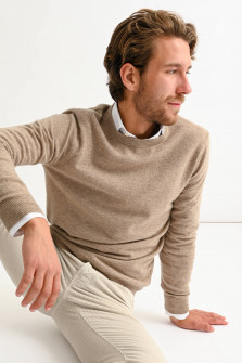 Cashmere Pullover mit Rundhals in Taupe