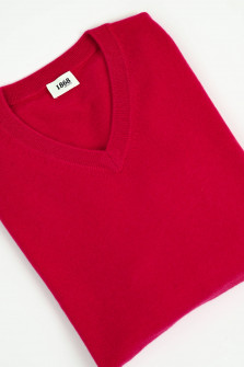 Cashmerepullover mit V-Neck in Magenta