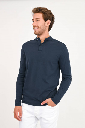 Poloshirt mit Stehkragen in Navy